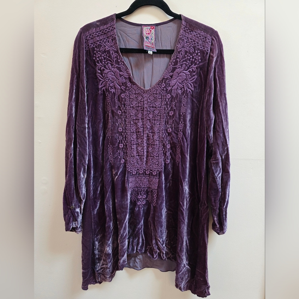 Johnny Was Purple Top with Intricate Embroidery